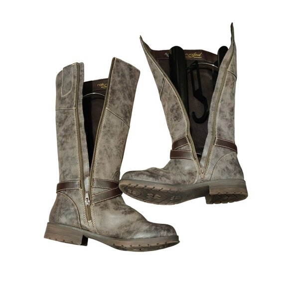 Natural Soul 7.5 Womens Tall Boots Brown Distressed Faux Leather Riding Comfort - Picture 4 of 13